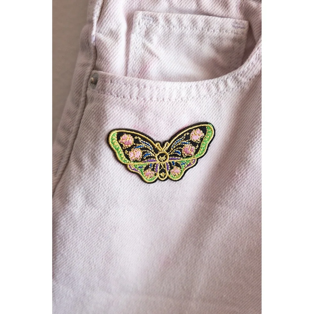 Old Navy Girls Light Pink Denim Butterfly Moth Patch Upcycled Cutoff Shorts